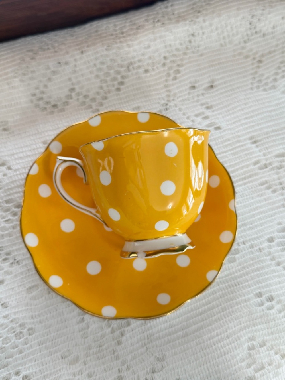 Royal Albert Yellow Polka Dot Teacup and Saucer